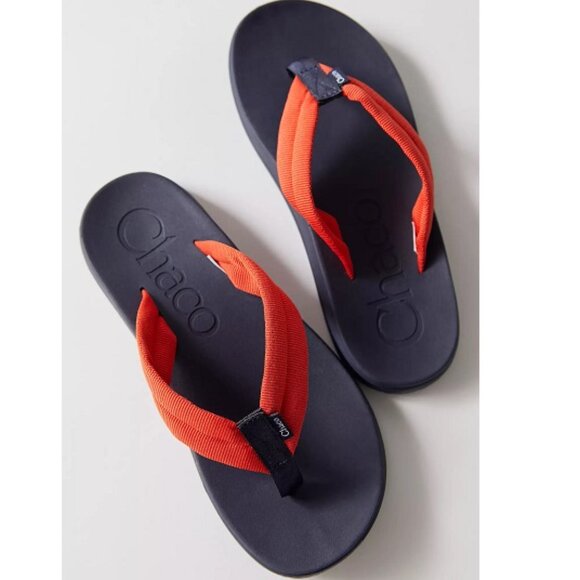 Chaco Chillos Flip Slide-On Thong Beach Sandal, Tube Spicy Orange/Navy JCH108966 - Picture 1 of 10